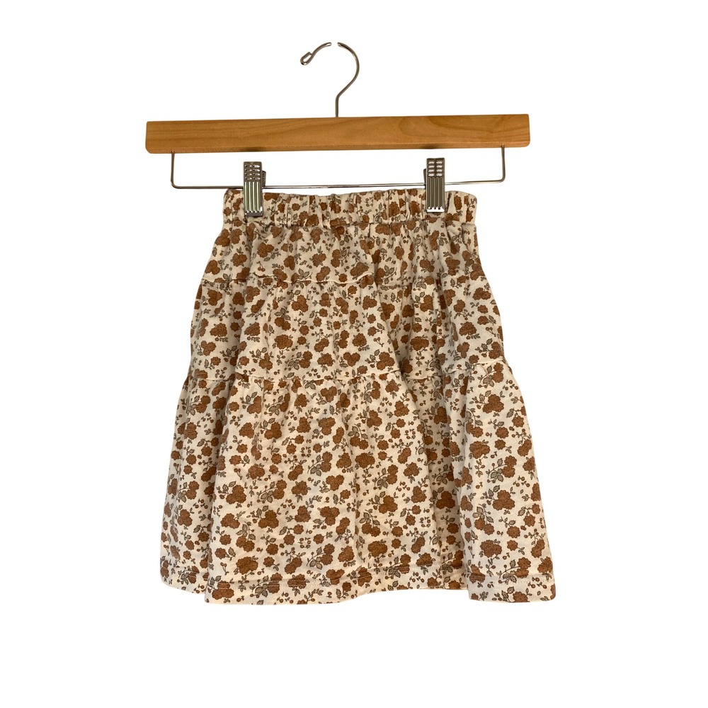 Rylee + Cru Kids Cream Brown Floral Tiered Cotton Skirt Size 2-3Y